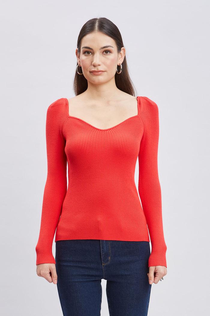 Elie Tahari Contour Neck Rib Sweater HIBISCUS