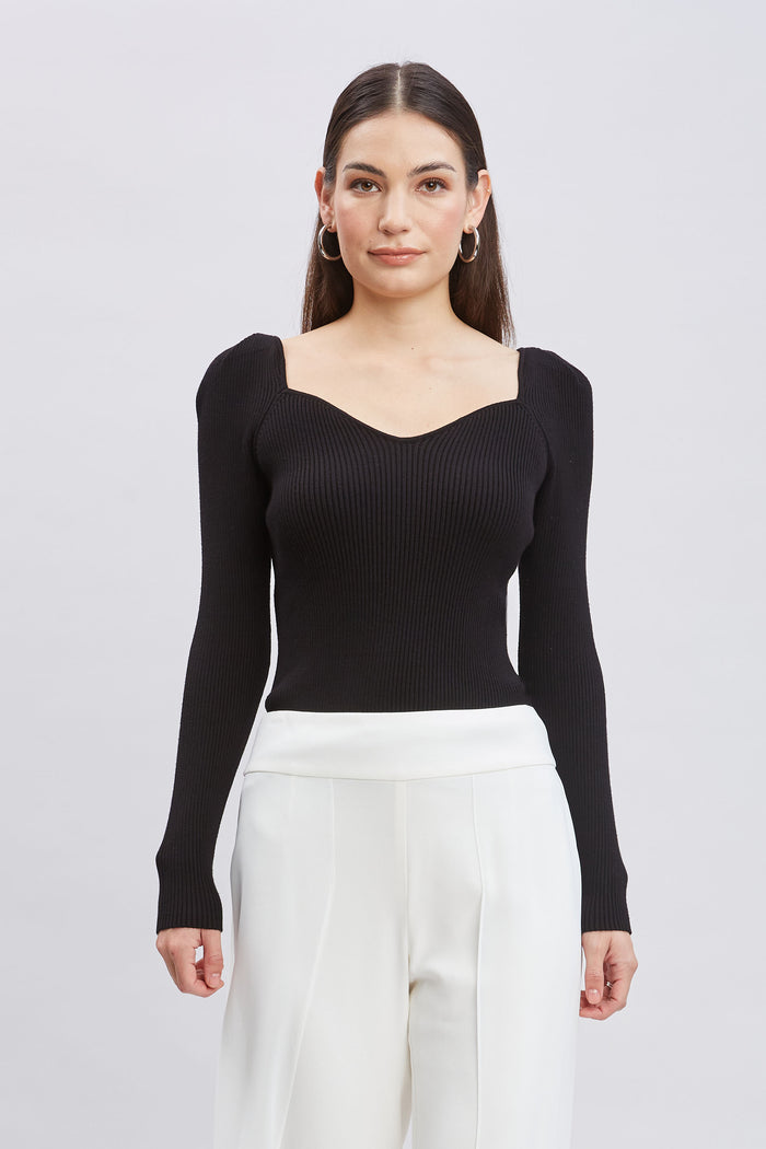 Elie Tahari Contour Neck Rib Sweater Noir