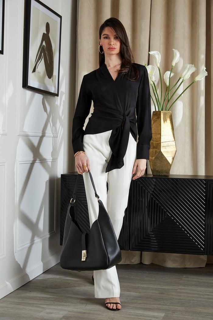 Elie Tahari Contour Side Tie Shirt BLACK