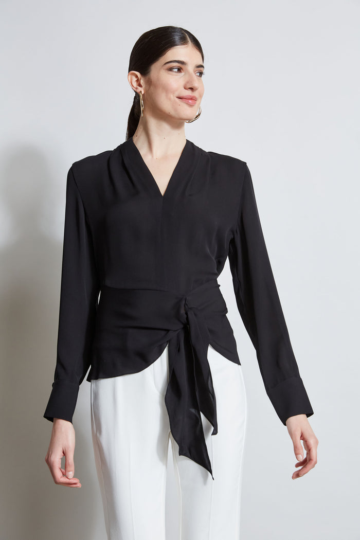 Elie Tahari Contour Side Tie Shirt BLACK