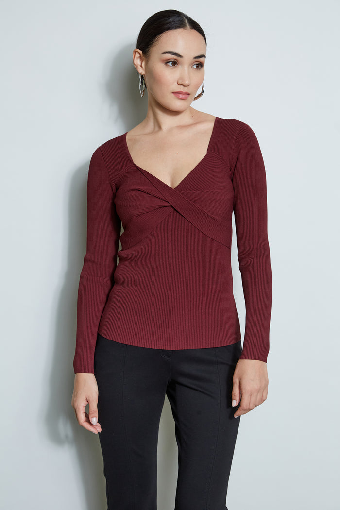 Elie Tahari Contour Twist Sweater BLACK CHERRY