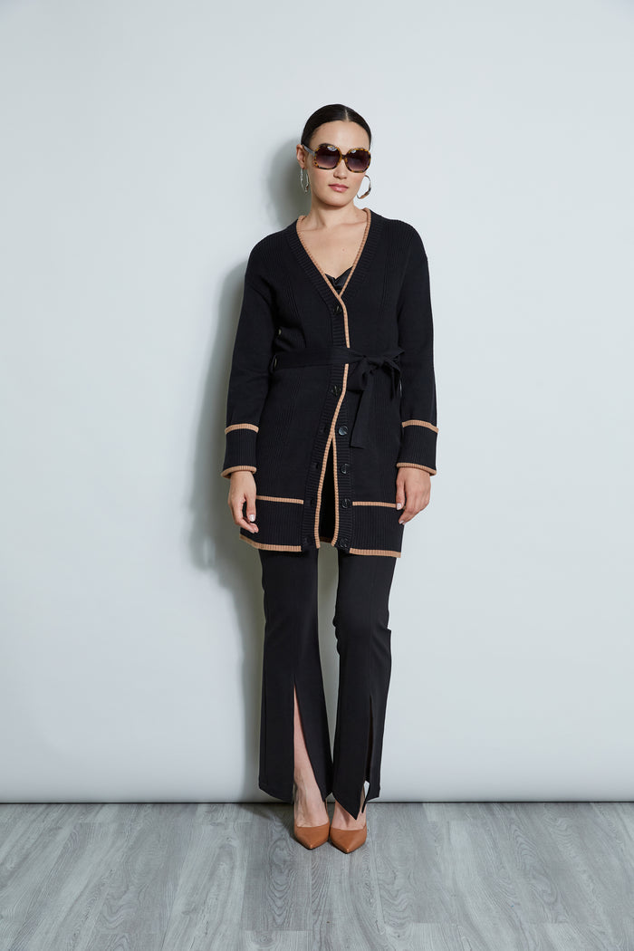 Elie Tahari Contrast Cardigan NOIR/FOSSIL