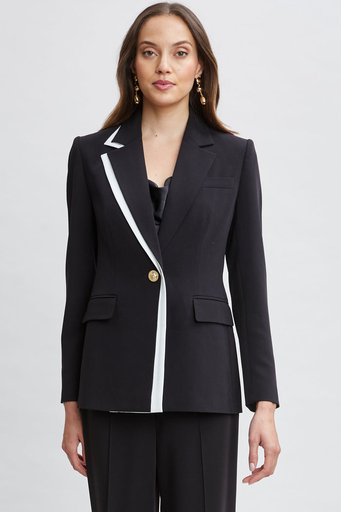 Elie Tahari Contrast Trim Blazer Noir/Sky White