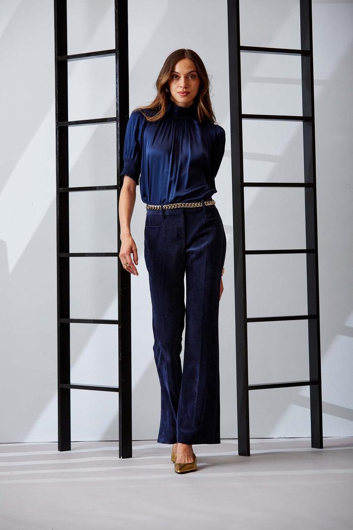 Elie Tahari Corduroy Fit & Flare Pant GALAXY NAVY