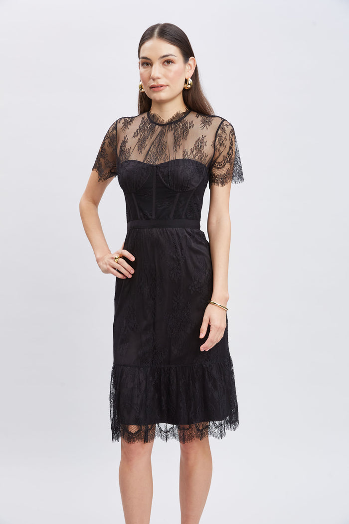 Elie Tahari Corset Lace Dress BLACK