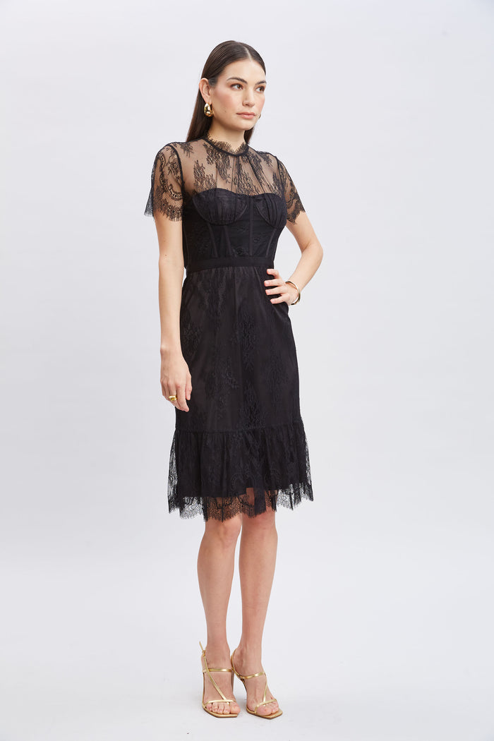 Elie Tahari Corset Lace Dress BLACK