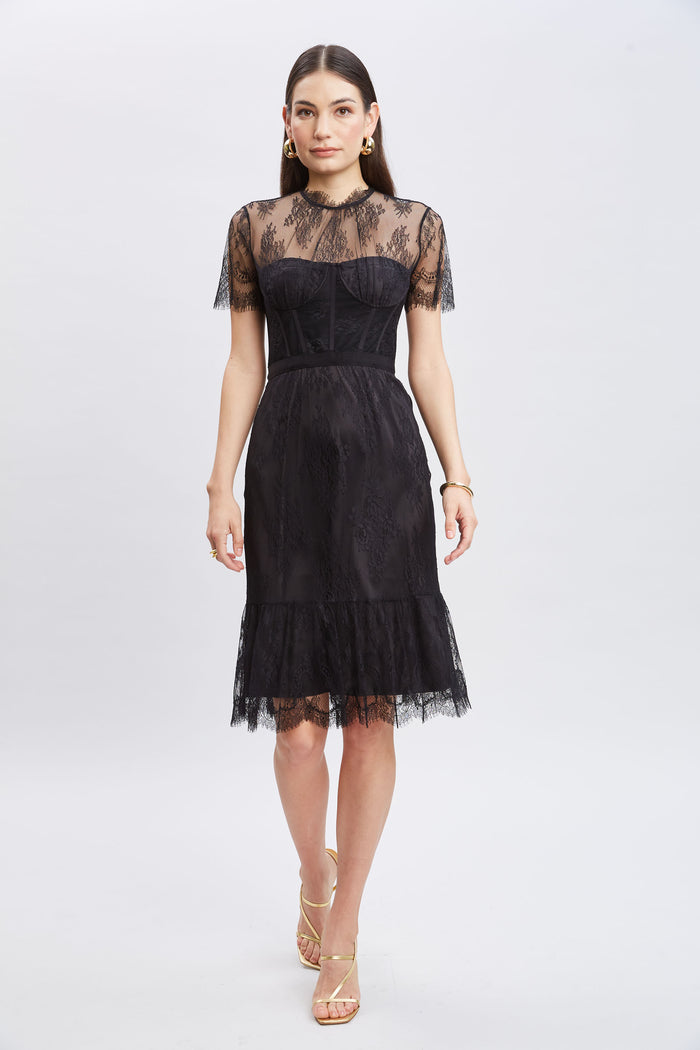 Elie Tahari Corset Lace Dress BLACK