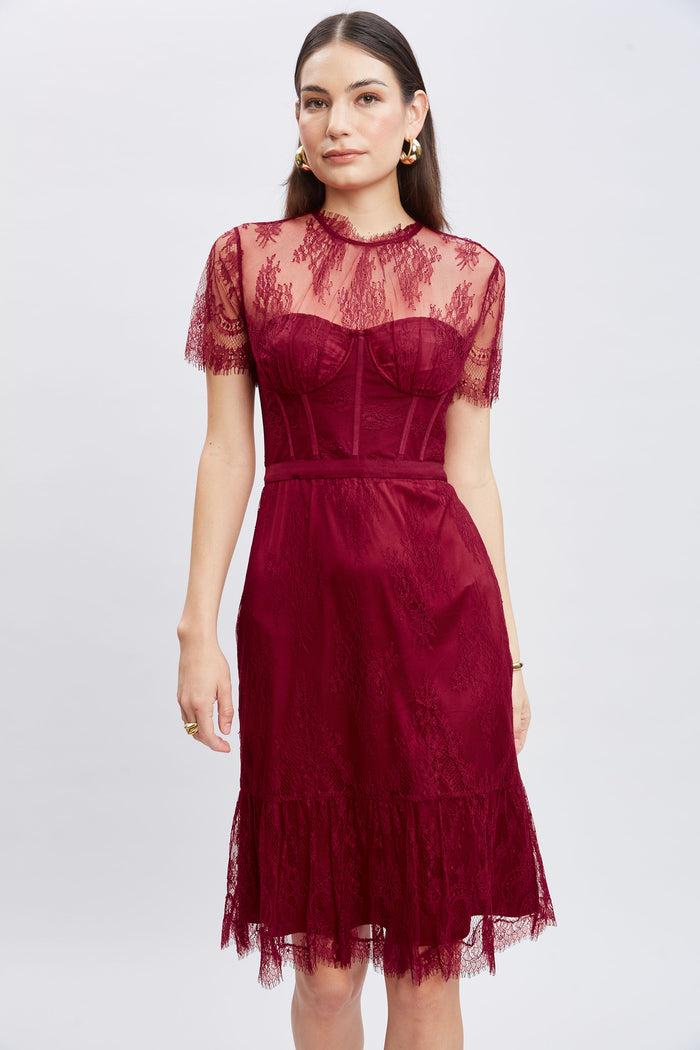 Elie Tahari Corset Lace Dress SCARLET