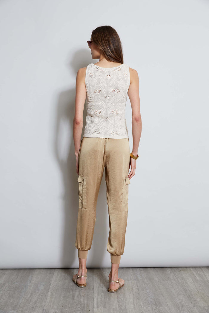 Elie Tahari Cotton Crochet V-Neck Sweater CREAM