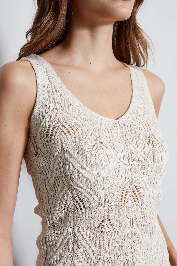 Elie Tahari Cotton Crochet V-Neck Sweater CREAM