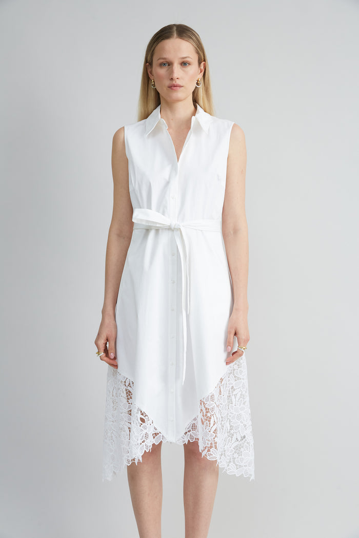 Elie Tahari Cotton Lace Hem Dress WHITE