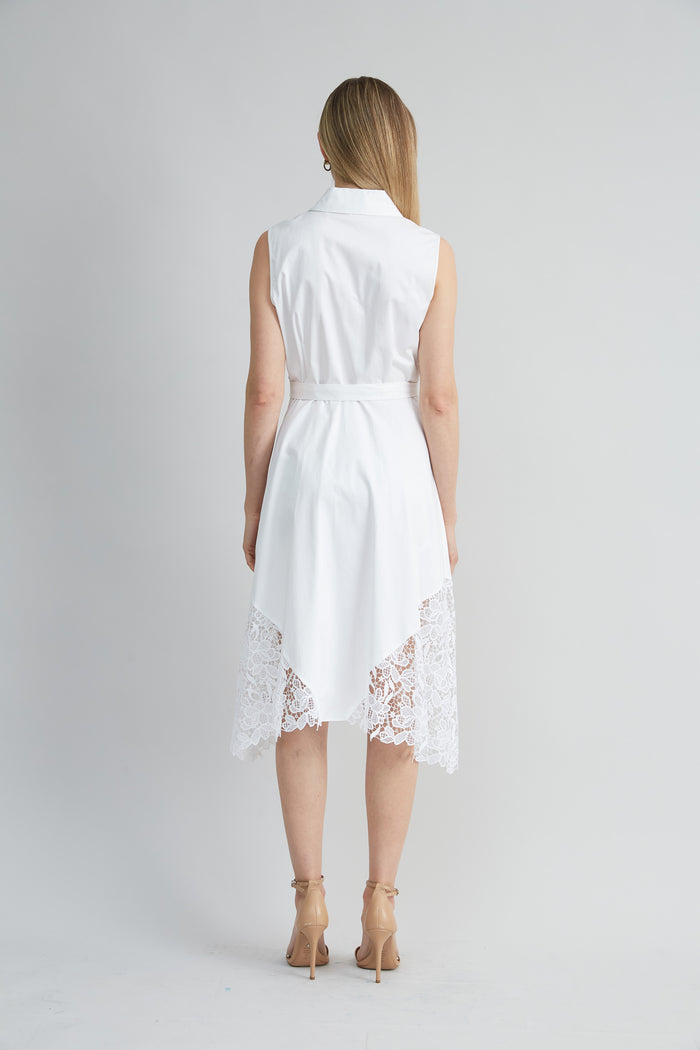 Elie Tahari Cotton Lace Hem Dress WHITE