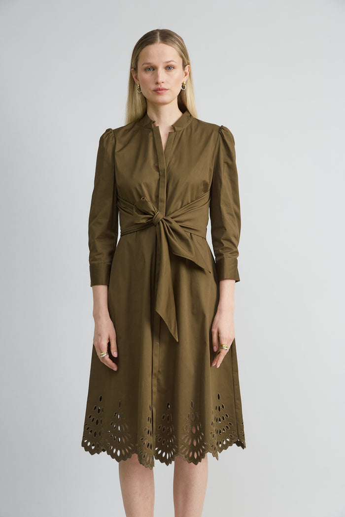 Elie Tahari Cotton Tie Embroidered Dress SAVOY