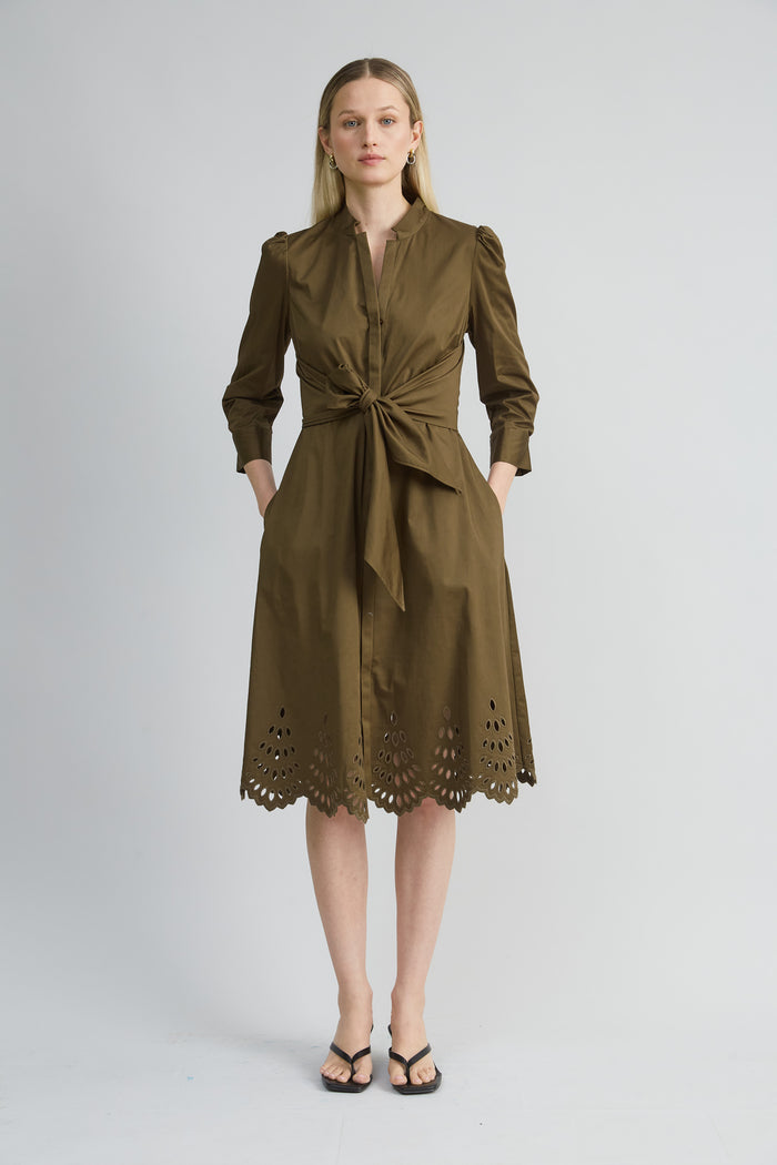 Elie Tahari Cotton Tie Embroidered Dress SAVOY