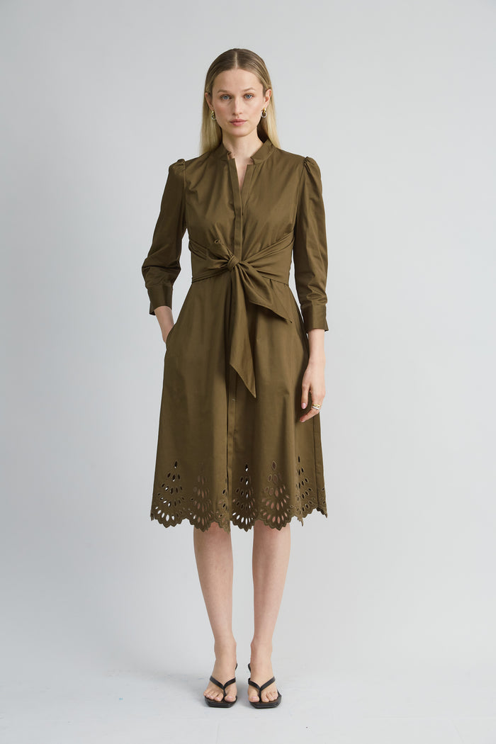 Elie Tahari Cotton Tie Embroidered Dress SAVOY