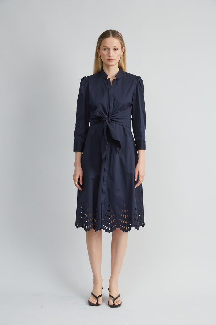 Elie Tahari Cotton Tie Embroidered Dress STARGAZER