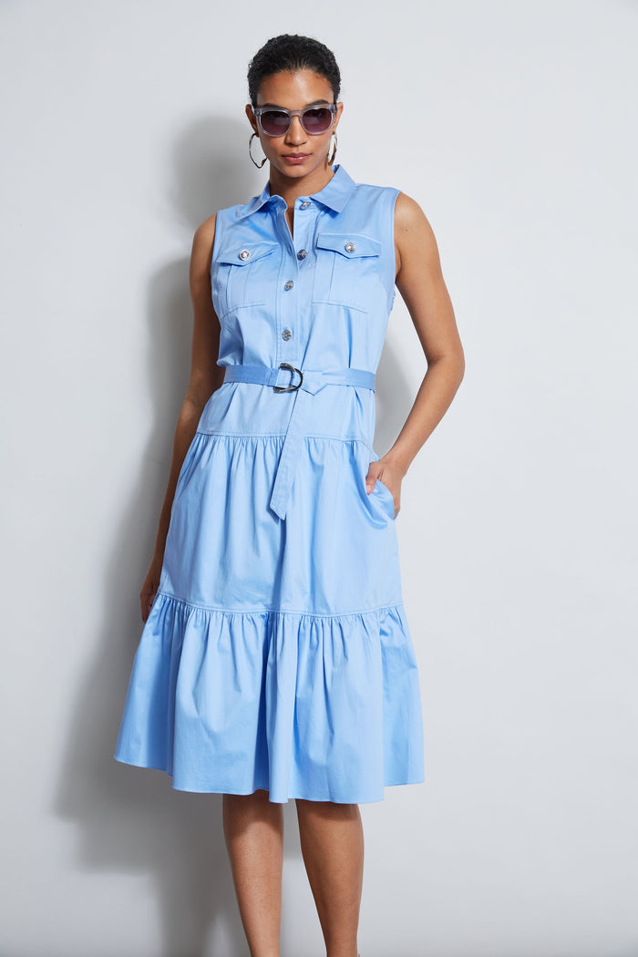 Elie Tahari Cotton Utility Dress HORIZON BLUE