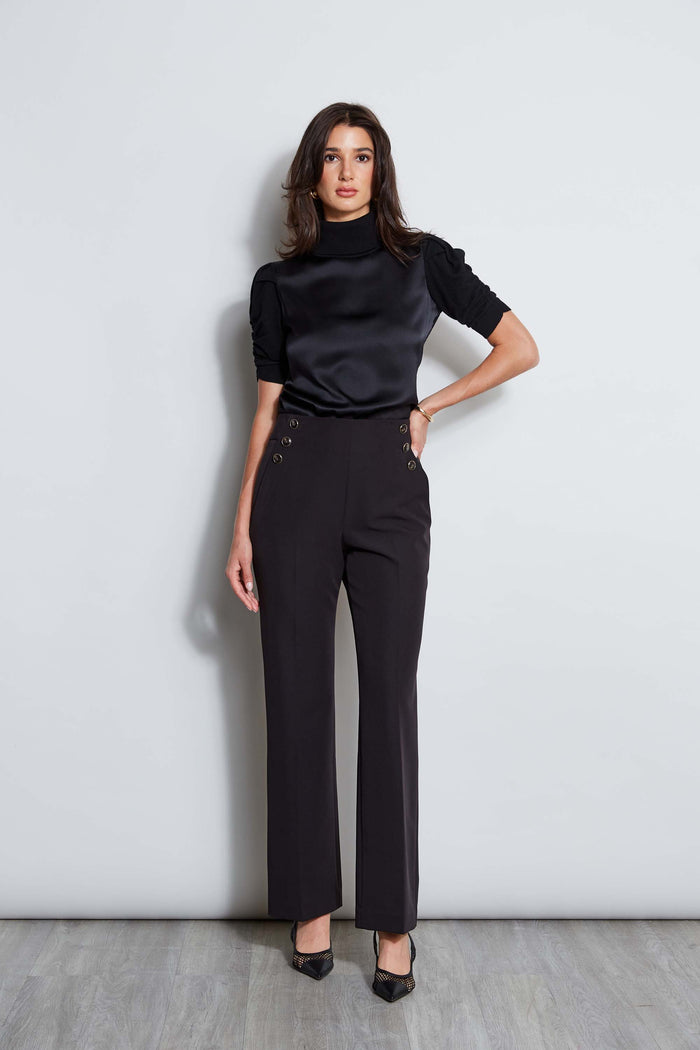 Elie Tahari Crepe Button Pant Noir