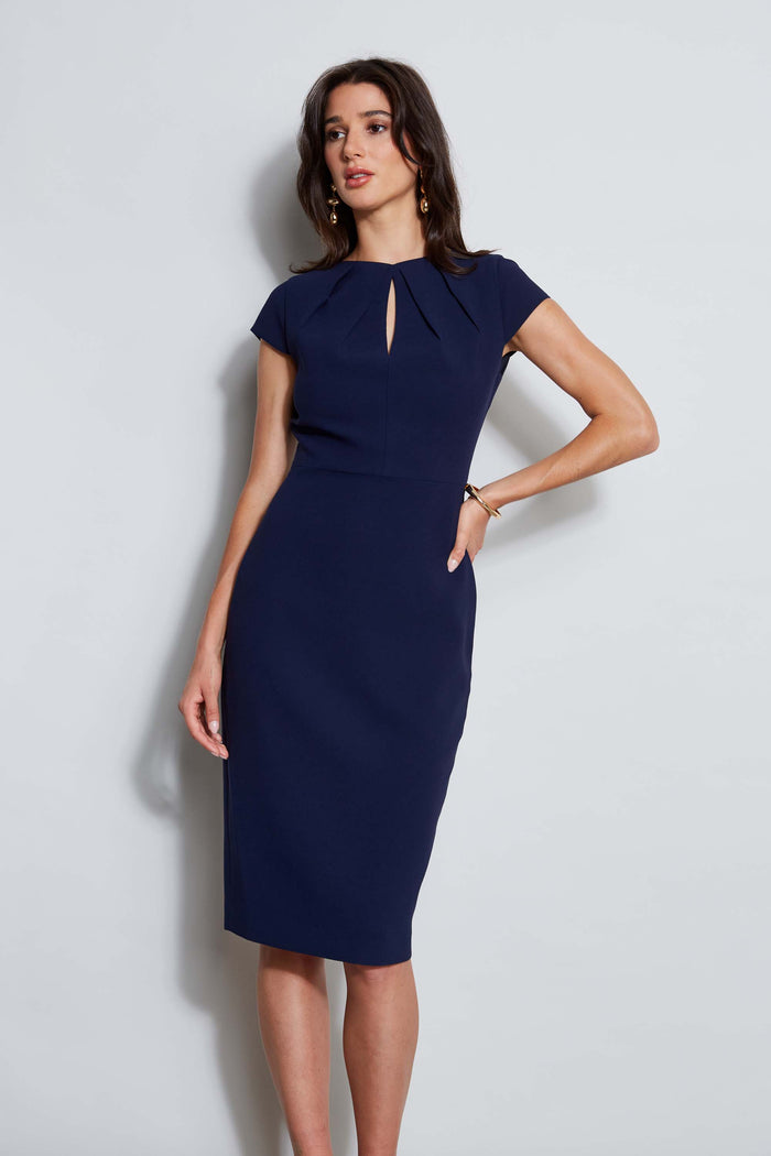 Elie Tahari Crepe Keyhole Dart Dress GALAXY NAVY