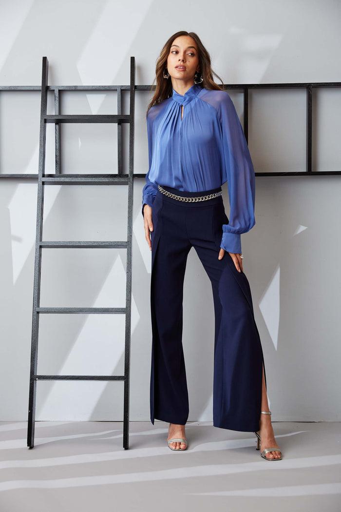 Elie Tahari Crepe Overlay Slit Pant GALAXY NAVY