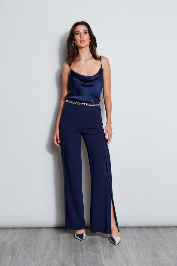 Elie Tahari Crepe Overlay Slit Pant GALAXY NAVY