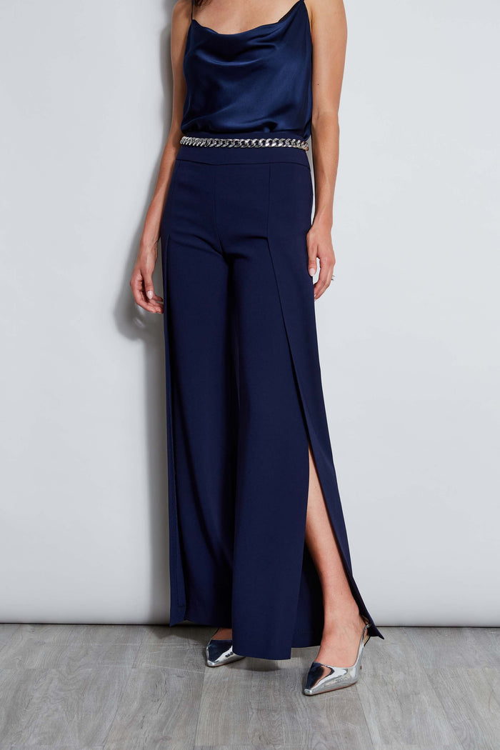 Elie Tahari Crepe Overlay Slit Pant GALAXY NAVY