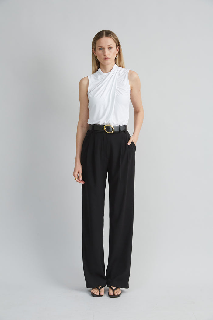 Elie Tahari Crepe Pleated Pant BLACK