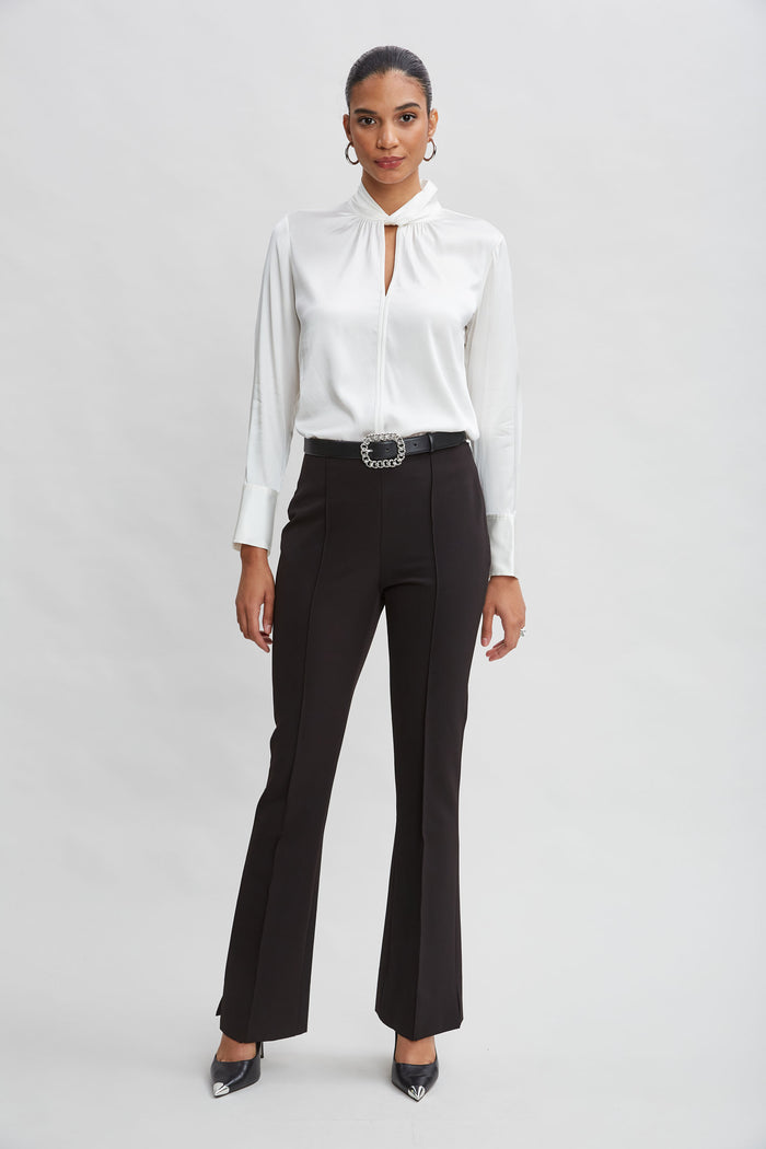 Elie Tahari Crepe Seam Slit Flare Pant BLACK