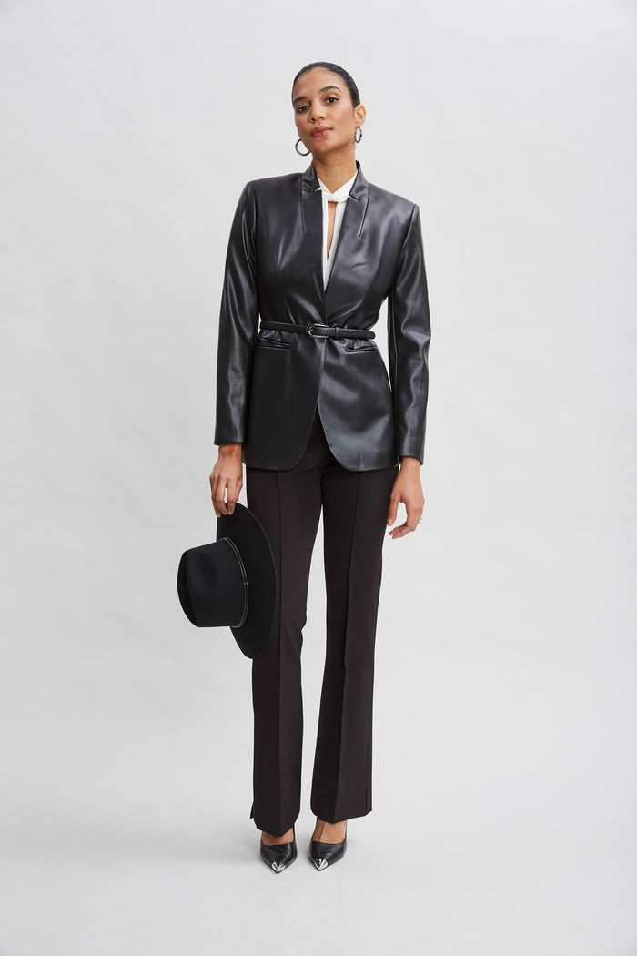 Elie Tahari Crepe Seam Slit Flare Pant BLACK