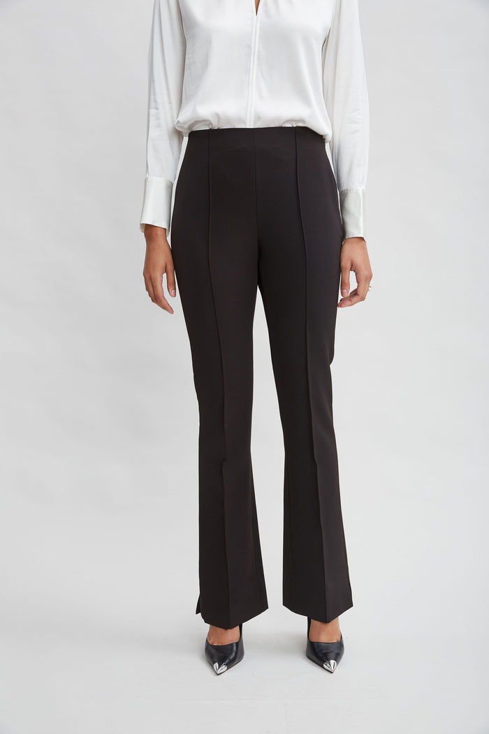 Elie Tahari Crepe Seam Slit Flare Pant BLACK