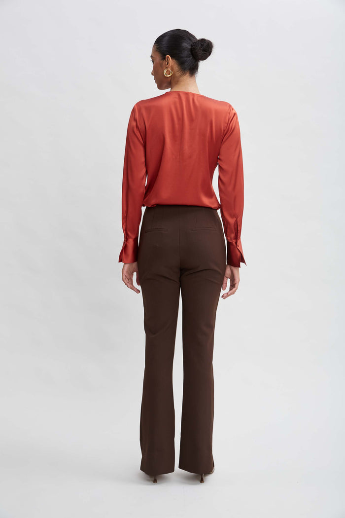 Elie Tahari Crepe Seam Slit Flare Pant WOOD