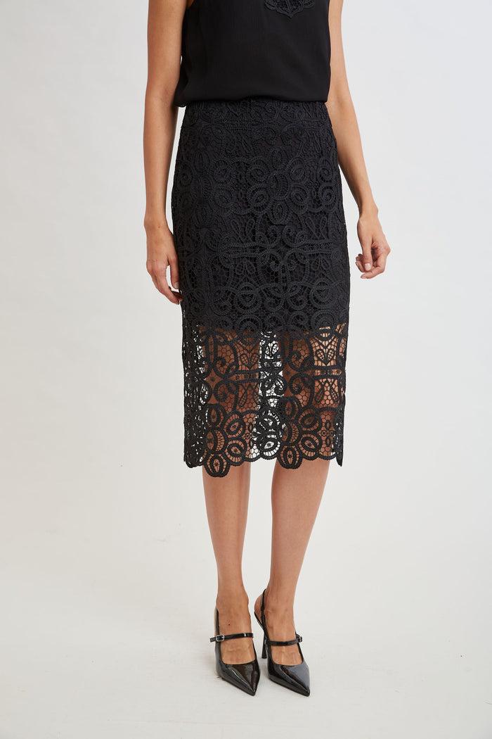 Elie Tahari Crochet Lace Midi Skirt BLACK