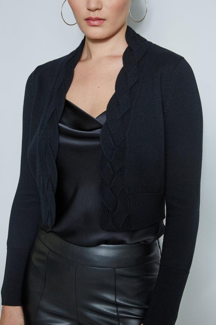 Elie Tahari Cropped Cable Cardigan BLACK