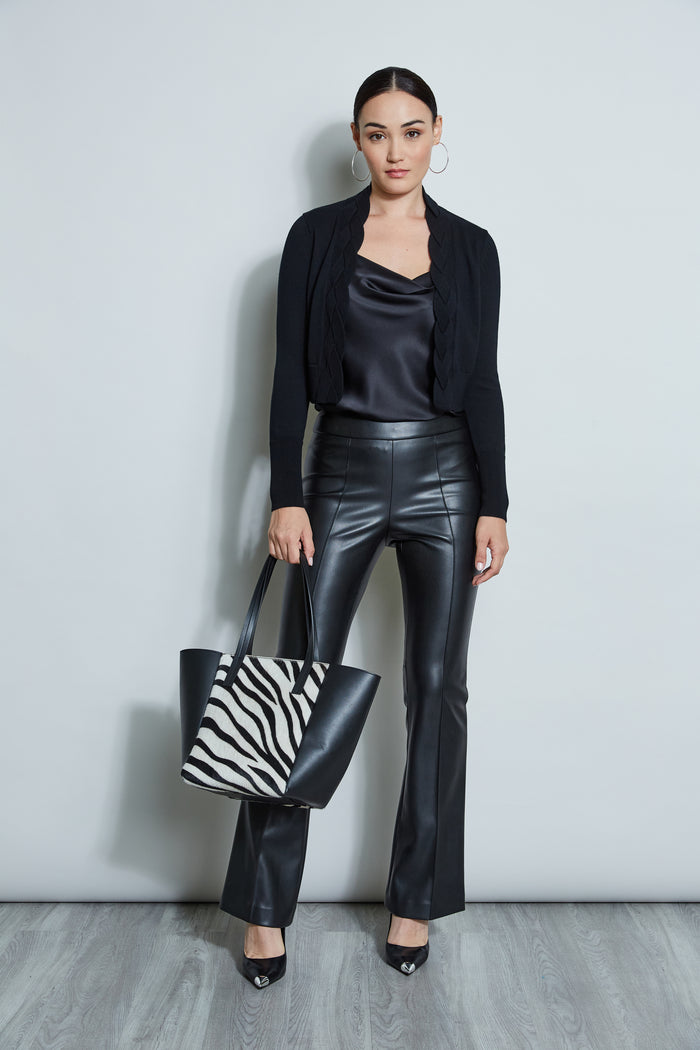 Elie Tahari Cropped Cable Cardigan BLACK