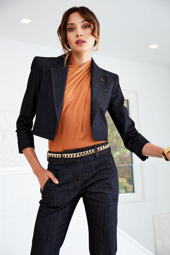 Elie Tahari Cropped Denim Jacket INDIGO