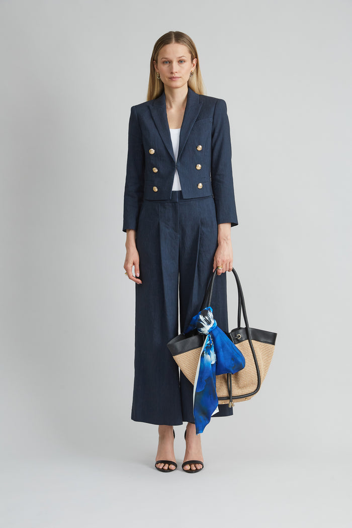 Elie Tahari Cropped Linen Jacket STARGAZER