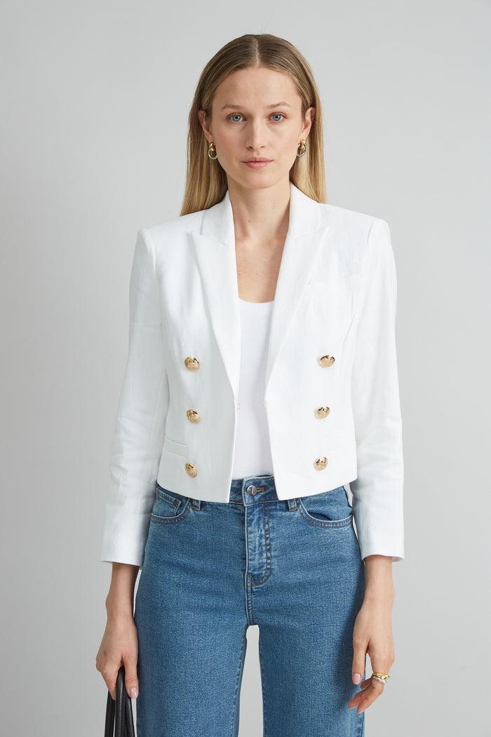 Elie Tahari Cropped Linen Jacket WHITE