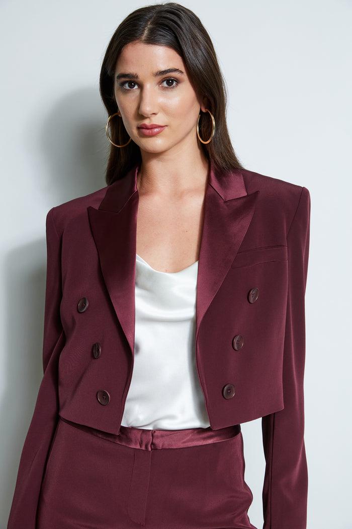 Elie Tahari Cropped Tuxedo Jacket CORDOVAN