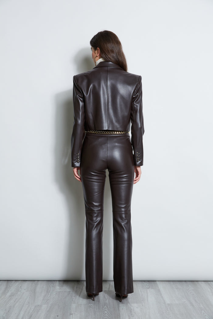 Elie Tahari Cropped Vegan Leather Jacket ESPRESSO