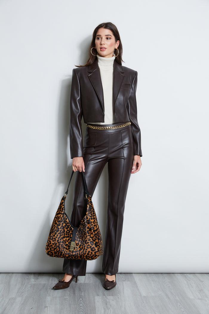 Elie Tahari Cropped Vegan Leather Jacket ESPRESSO