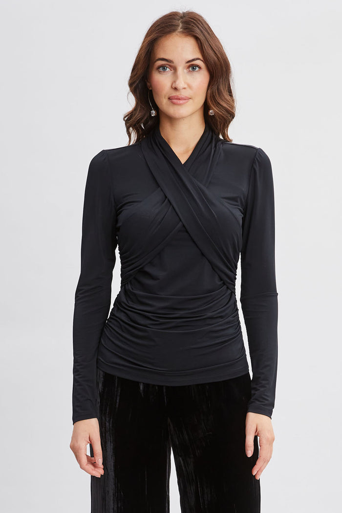 Elie Tahari Crossover Ruched Knit BLACK