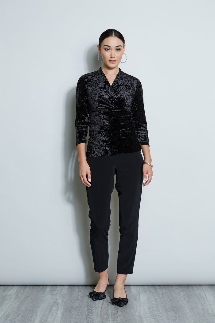 Elie Tahari Crushed Velvet Ruched Knit BLACK