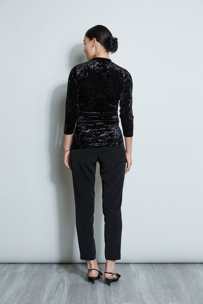 Elie Tahari Crushed Velvet Ruched Knit BLACK