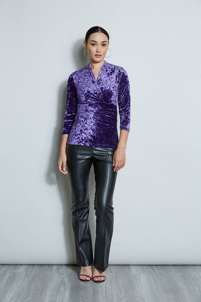 Elie Tahari Crushed Velvet Ruched Knit WINTER PLUM