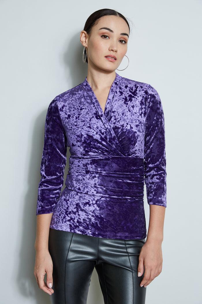 Elie Tahari Crushed Velvet Ruched Knit WINTER PLUM