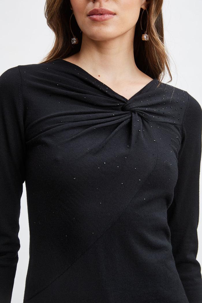 Elie Tahari Crystal Knot Wool Sweater BLACK