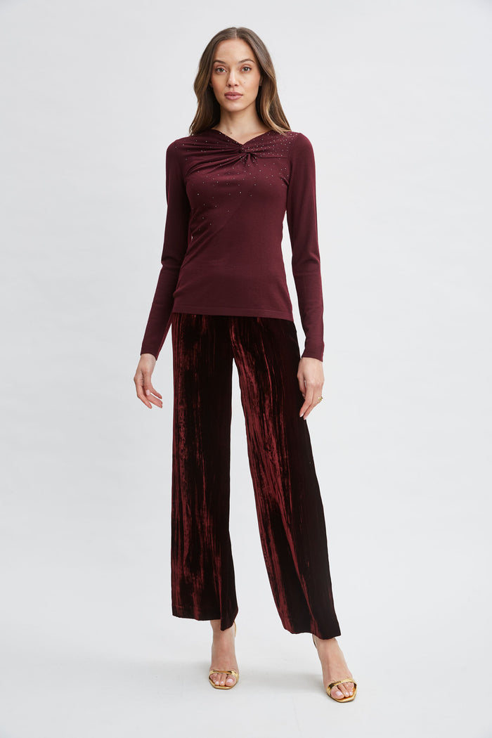 Elie Tahari Crystal Knot Wool Sweater MERLOT