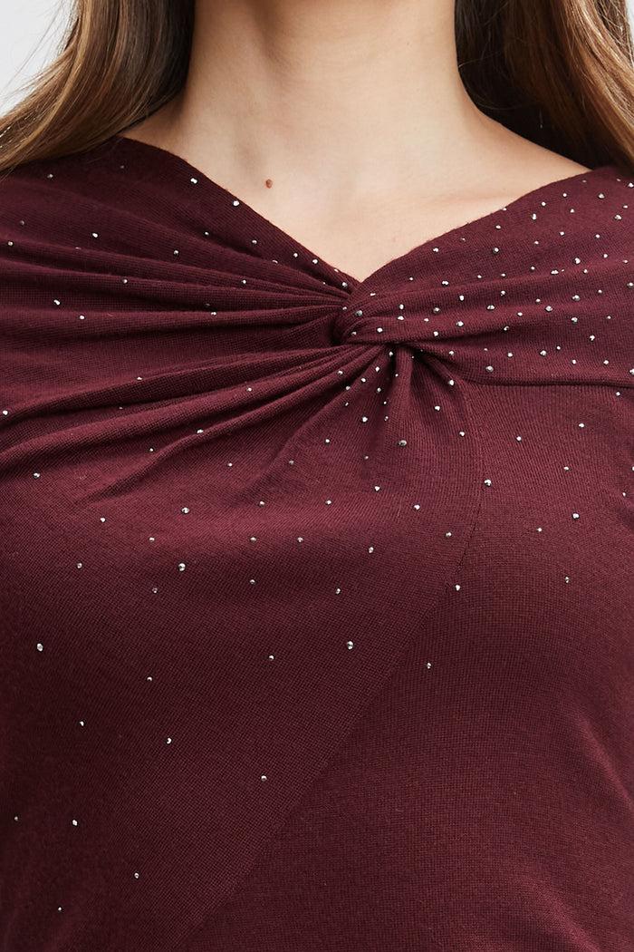 Elie Tahari Crystal Knot Wool Sweater MERLOT