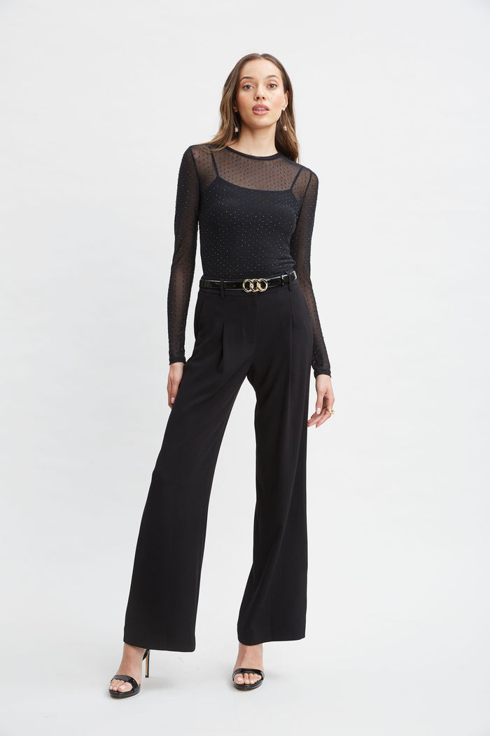 Elie Tahari Crystal Mesh Long Sleeve Knit BLACK