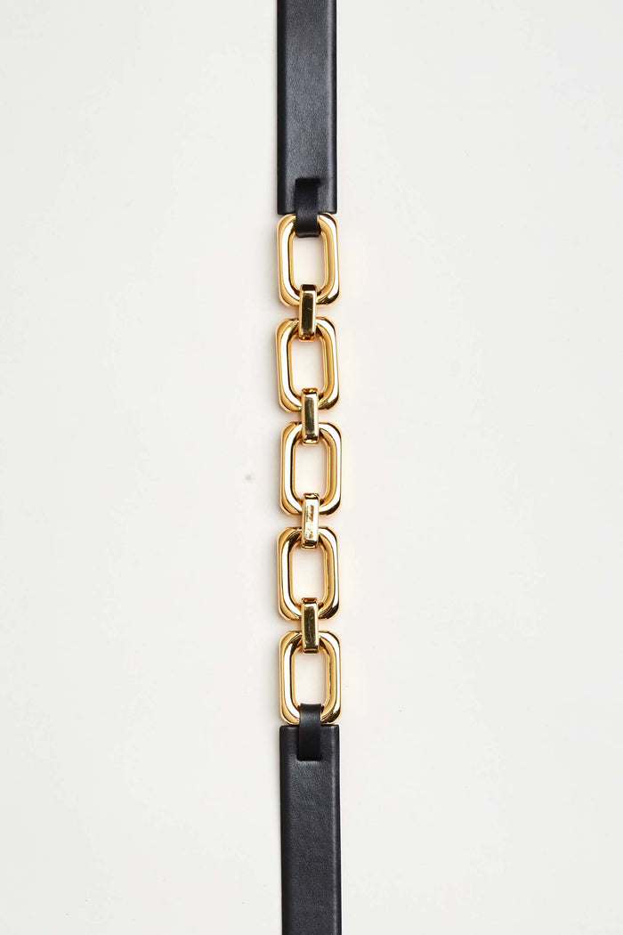 Elie Tahari Cube Link Belt Black-Gold